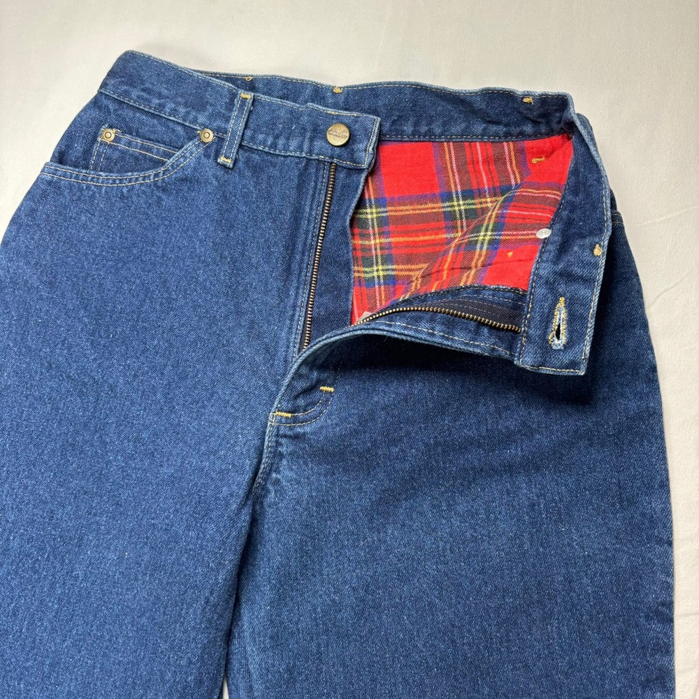 Vintage LL Bean Flannel Lined Jeans Womens 12 28x33 Blue Plaid Denim Union USA